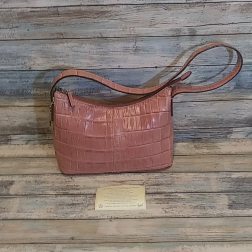 Fossil Pink Croc-Embossed Shoulder Bag